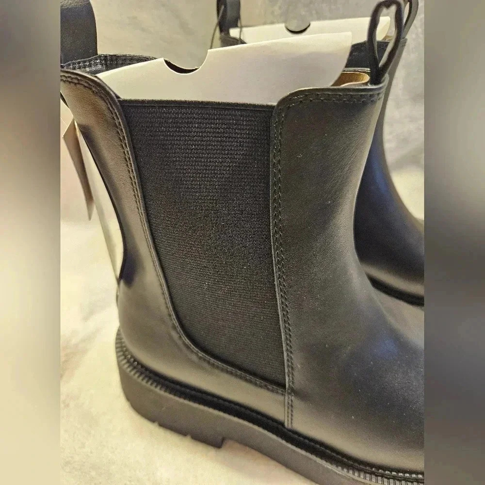 A New Day All Black Slip on leather Mid rise boots - Picture 3 of 9